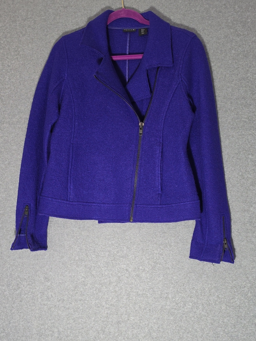 Tahari Purple Moto-Style Wool Blend Jacket
